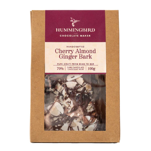 Hummingbird Chocolate - Chocolate Bark – Cherry Almond & Ginger - 80gr