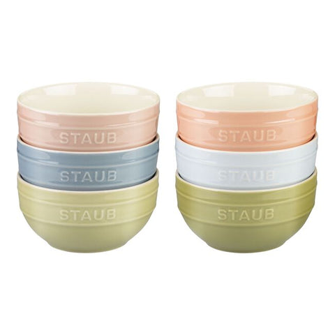 Ceramic Macaron Large Bowl Set - Mixed Colours - 6 Piece
