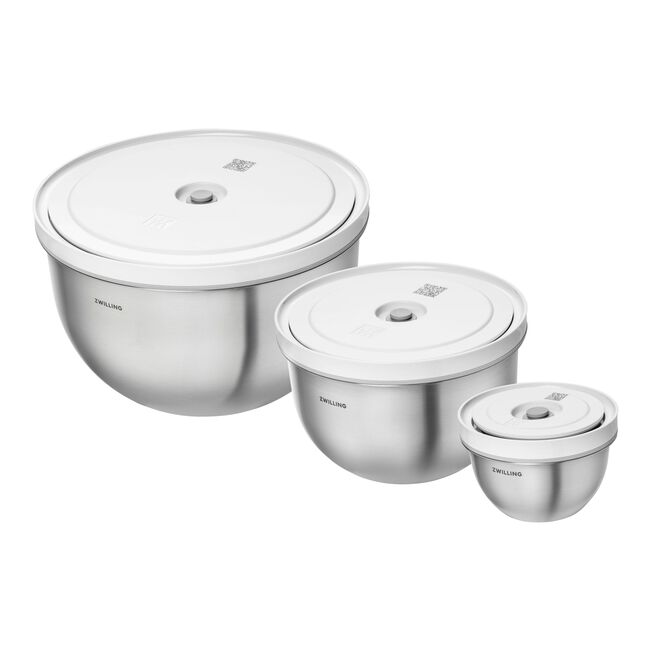 Vacuum Bowl Set S/M/L - 6 PC - Stainless Steel - Silver-White