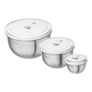 Vacuum Bowl Set S/M/L - 6 PC - Stainless Steel - Silver-White