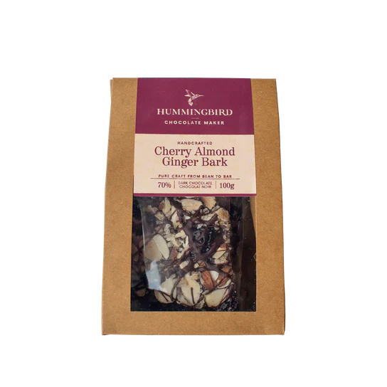 Hummingbird Chocolate - Chocolate Bark – Cherry Almond & Ginger - 80gr