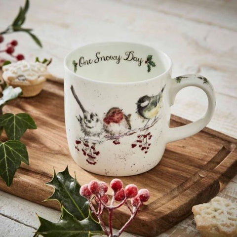 Worcester - Mug - Snowy Day  - 3 Birds On Branch - 11oz