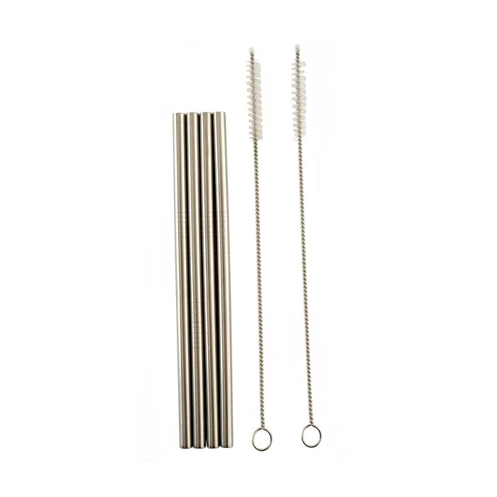 NORPRO 6" Stainless Straws - With Brushes (Thinner For Cocktails)